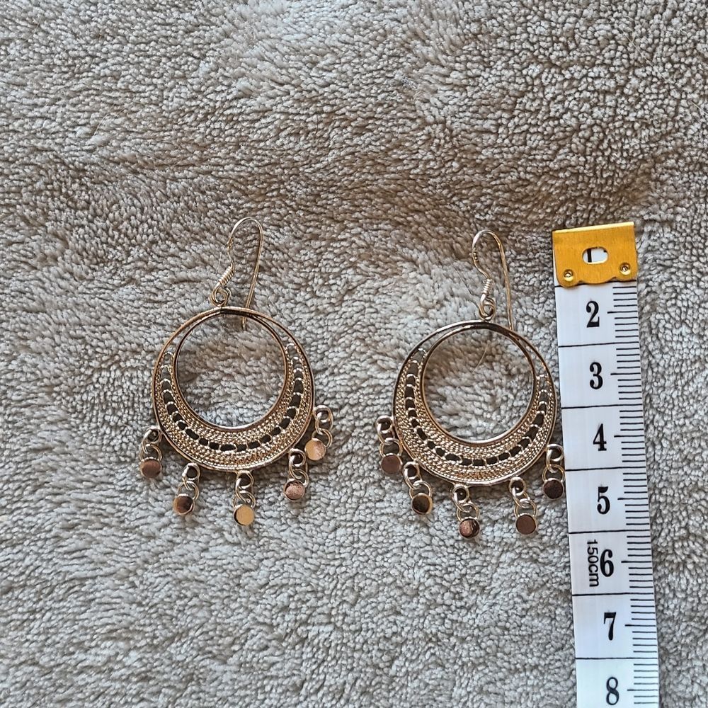 Sterling Silver 925 Dangle Hoop Earrings - Picture 4 of 5